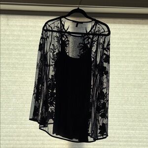 Navy blue Sheer Floral Top